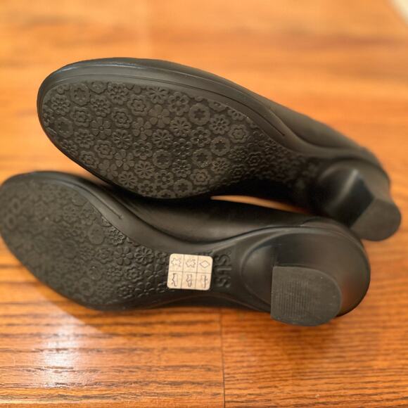 SAS Women’s 8N Narrow Milano Leather Black Slip-On Pump Block Heel Shoe Comfort - Picture 11 of 13